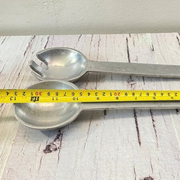 Vintage spoon and fork, Set of 2 Aluminum Salad Serving Fork & Spoon, Medieval S - Picture 4 of 6